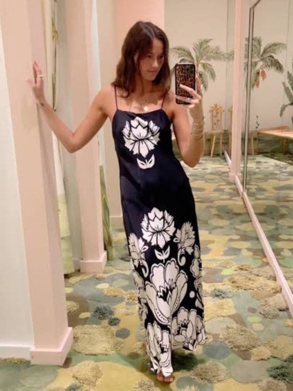 FARM Rio Floral Arabesque Black & White Slip Maxi Dress | Size XS